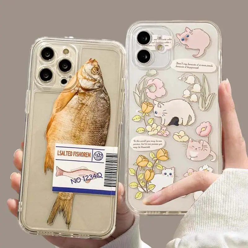 Ins Style Salted Fish Transparent Case for Samsung Galaxy S23 Plus S22 Ultra S24 S21 S23 S20 FE A05 A05S A54 A14 M23 Soft Cover