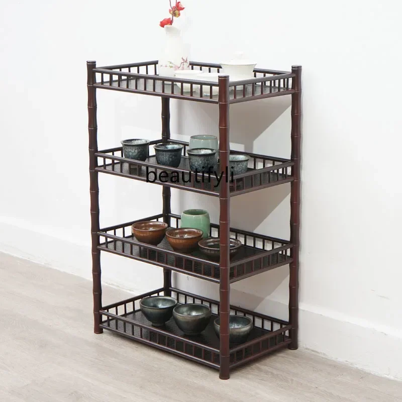 S Retro Bamboo Multi-camada Prateleira Multi-funcional Rack de Piso Simples Teaware Display Prateleira de Armazenamento