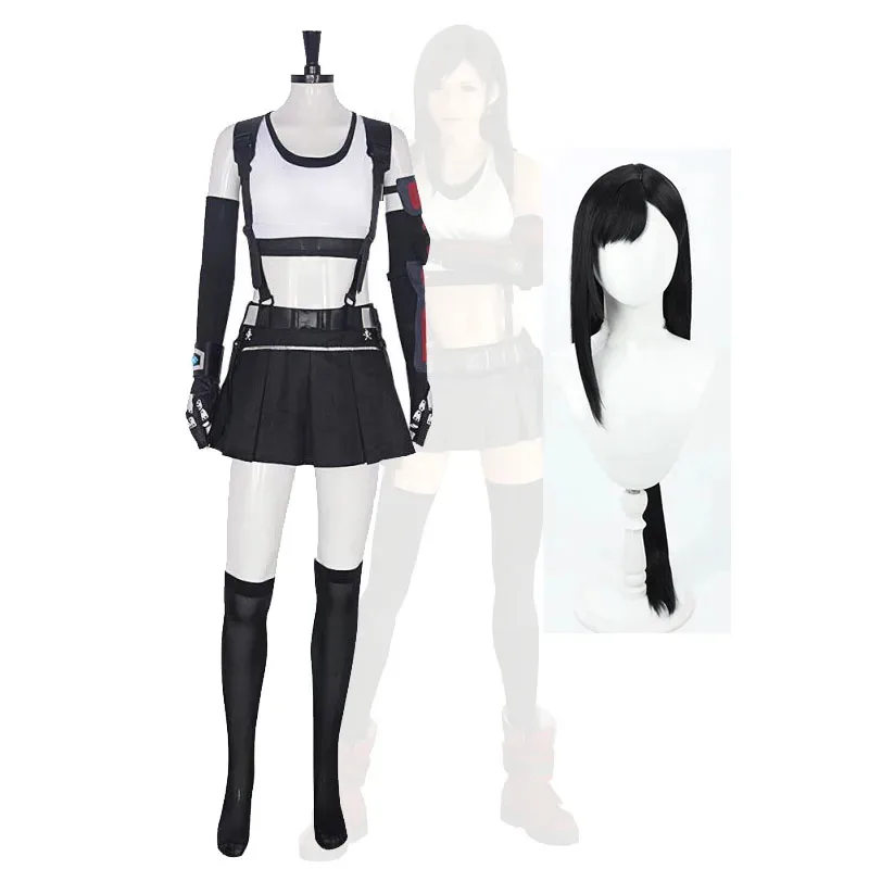 

Halloween Tifa Lockhart Cosplay Costume FF7 Tifa Cosplay Wigs Props Final Fantasy Anime And Game Exhibition Clothing