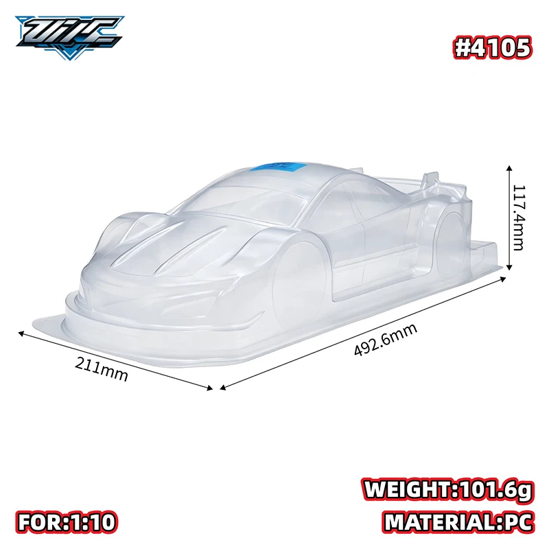 High‑Clear PC Vortex 1/10 RC Car Body Shell 190mm Width Transparent Drift Touring Car Shell With Rear Wing #4105 Upgrade Parts