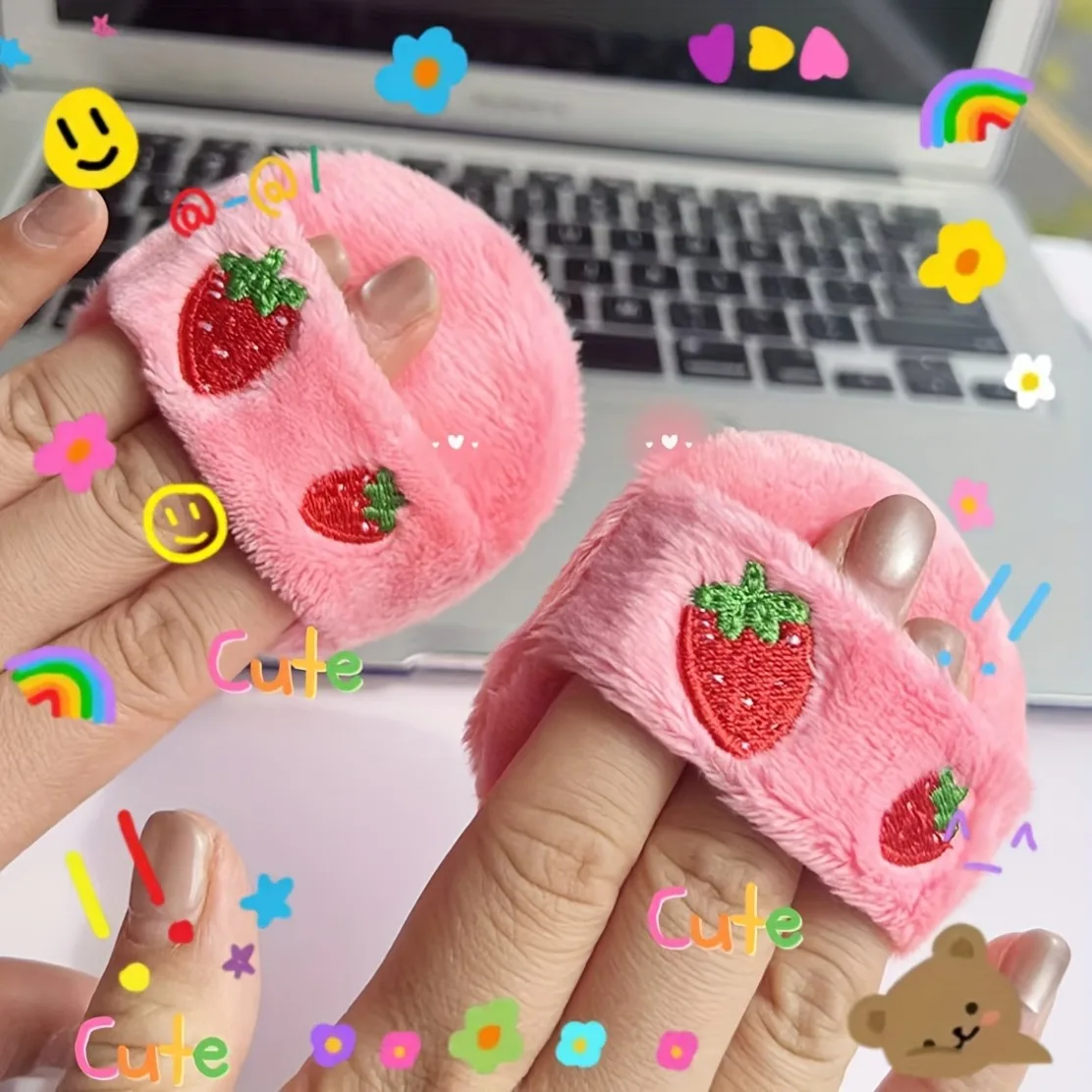 Grande spugna per trucco morbida in peluche con ricamo a fragola per fissare la cottura del viso in polvere/controllo dell'olio ﻿