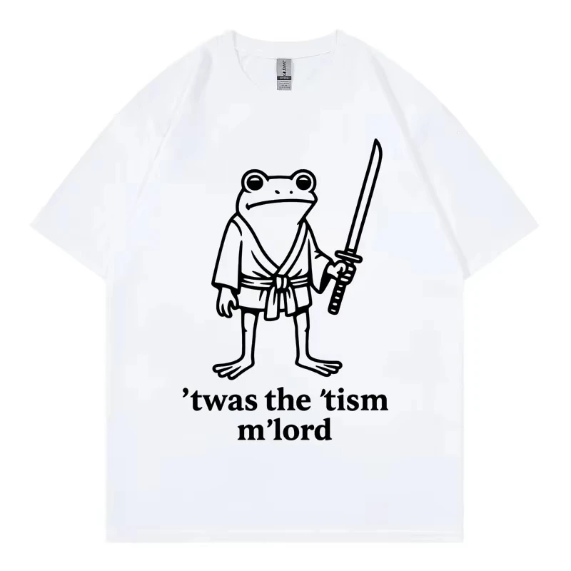 Neurodivergent Frog Samurai Funny Meme T-shirt High Street Fashion Trend Short Sleeve T-shirts Men Women Casual Loose T Shirt