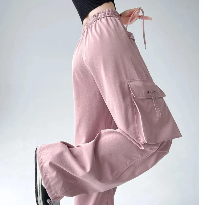 New Chinese Style 2024 Women's Spring Autumn Spliced Elasticized High-waisted Drawstring Pocket Fashion Solid Loose Casual Pants