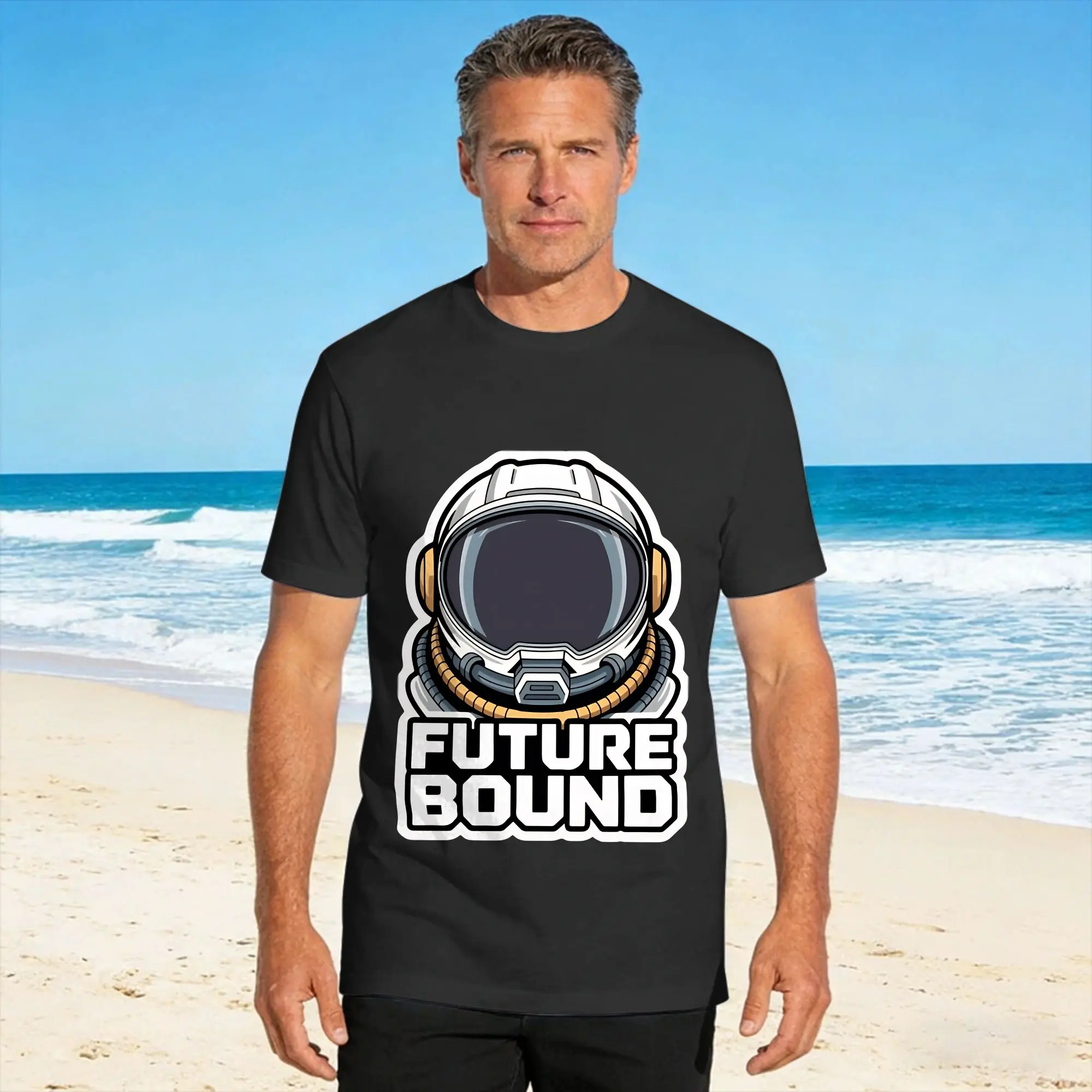 Oversized T-Shirt Future Bound Astronaut Helmet Sci Fi Vector Illustration Cotton T Shirts  Novelty Tshirt Short Sleeve Top Tees