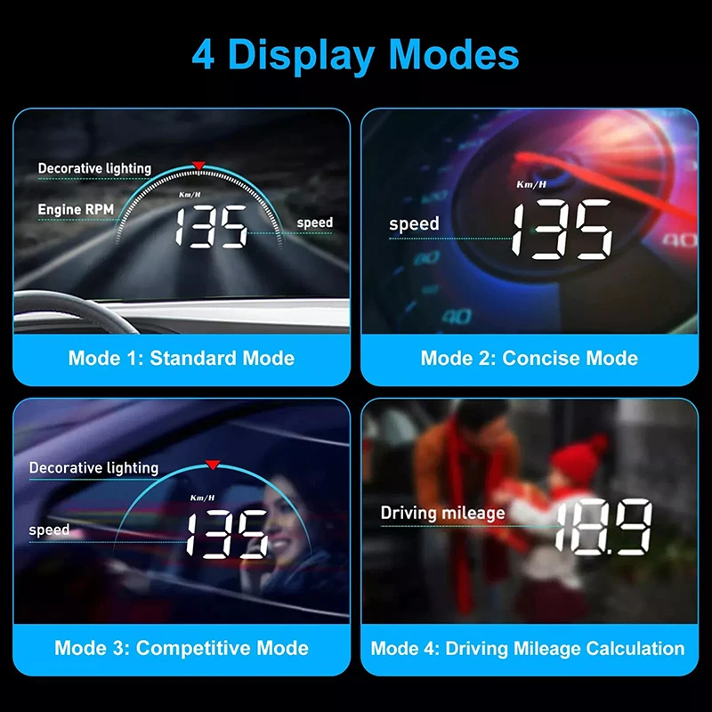 @*M8 Car HUD Head Up Display OBD2 Overspeed Warning Auto Electronic Water Temperature LED Digital Projector Windshield view 5