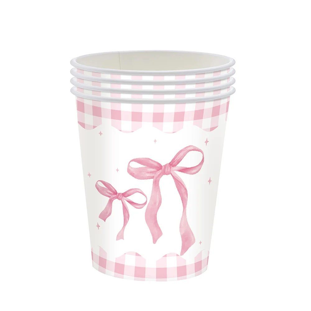 10/20/30/50 stücke Bogen Pappbecher Einweg Rosa Weiß Papier Trinkbecher Coquette Geburtstag Hochzeit Party baby Dusche Dekorationen – Detail 6
