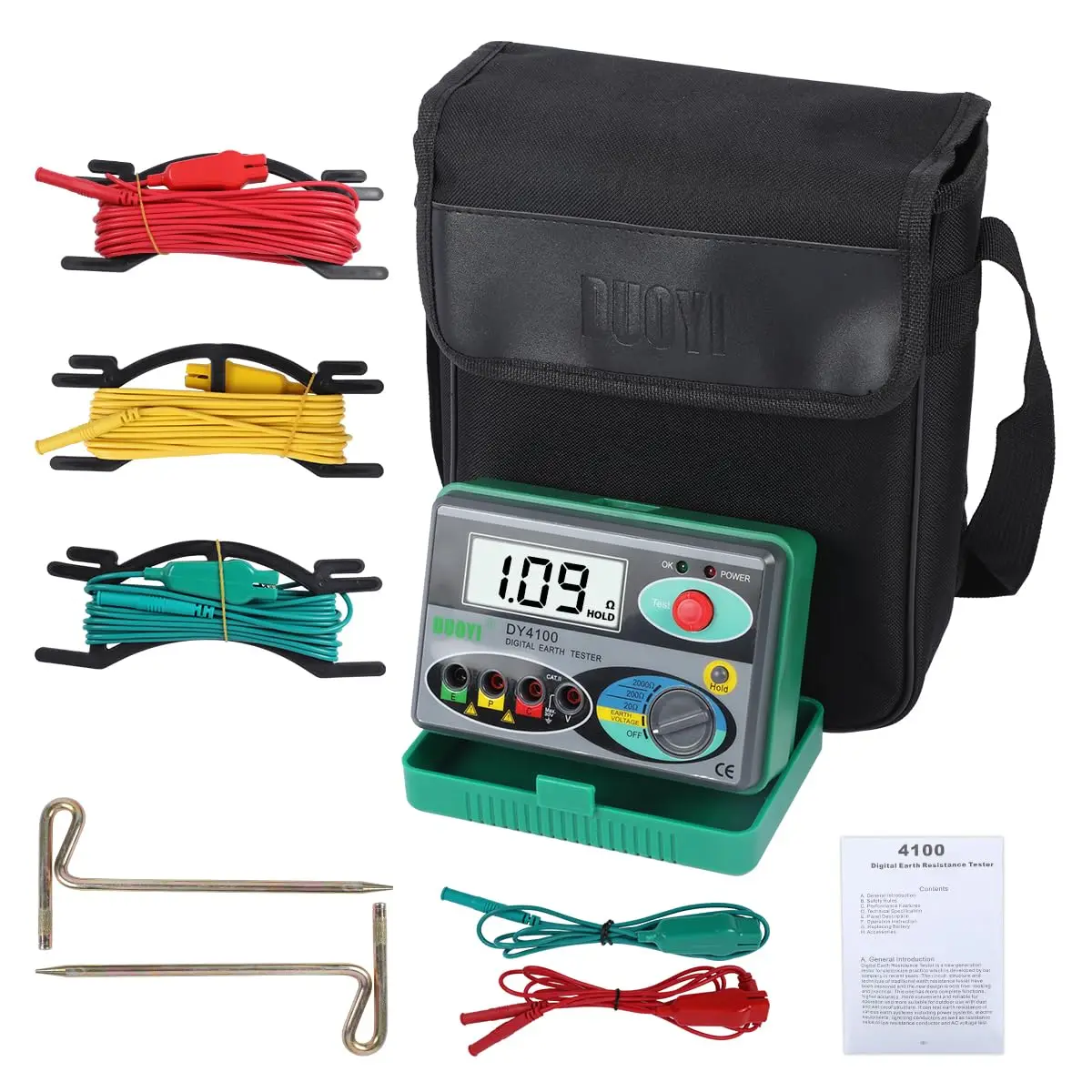 

Digital Earth Ground Resistance Tester,0-2000 ohm Meter Earth Resistance Tester,Overload Protection AC Ground Voltage Meter
