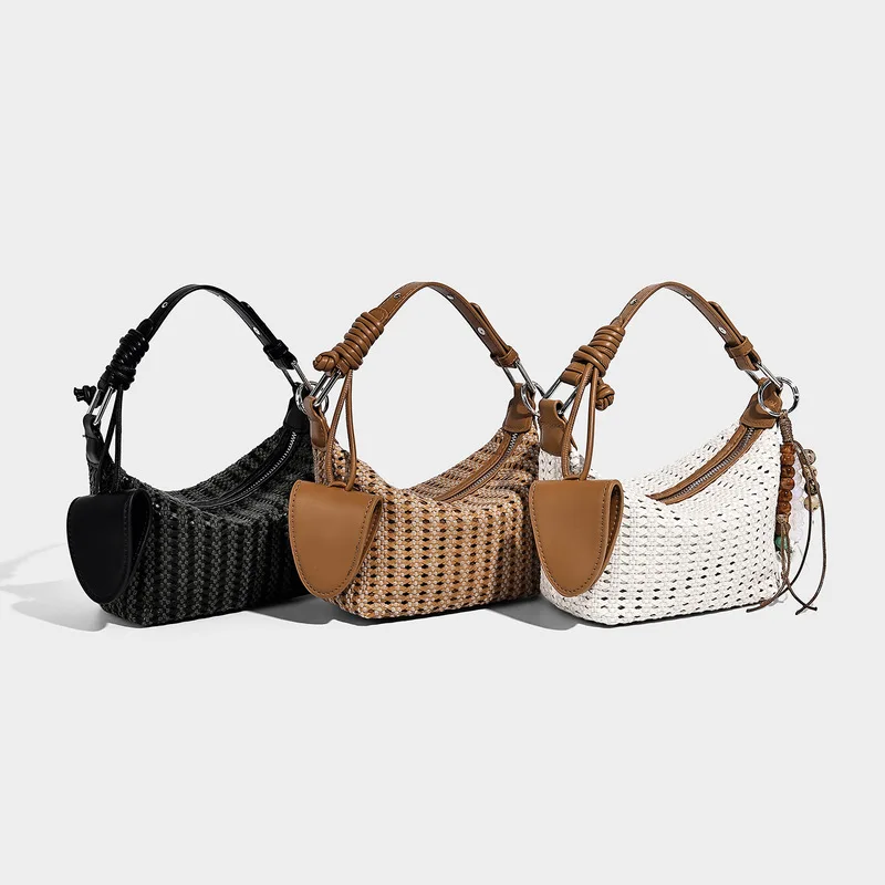 Vacation bag2026New woven tote bag, new casual commuter shoulder bag, hollow-out design, perfect for the beach