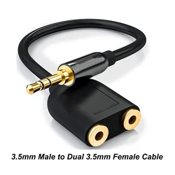 Audio Splitter Cabo de Extensão, Stereo Y Splitter, Hi-Fi Sound Headphone Converter, 3.5mm Masculino para 2 Feminino Jack