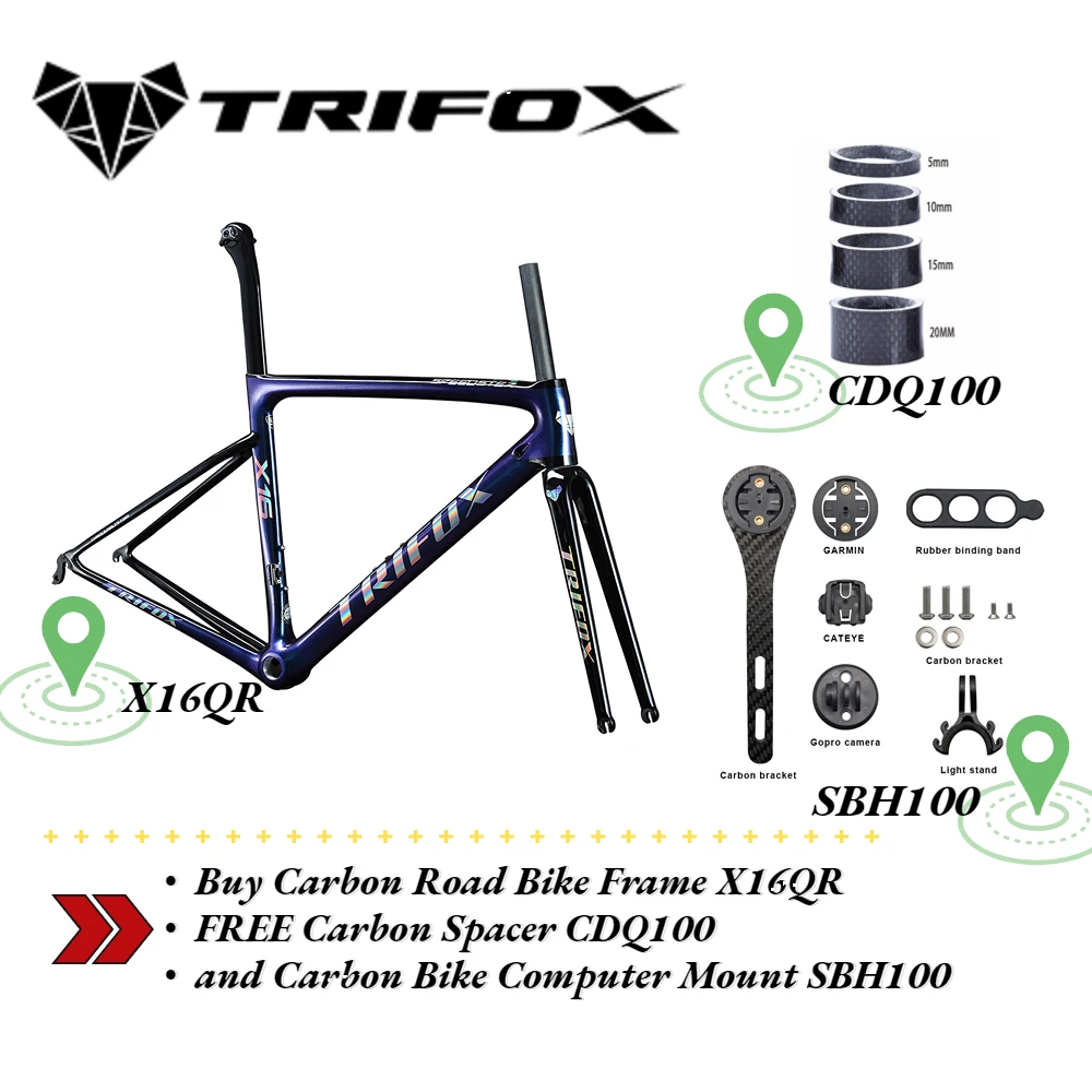 TRIFOX  Buy Carbon Road Bike Frame X16QR FREE Carbon Spacer CDQ100  and Carbon Bike Computer Mount SBH100