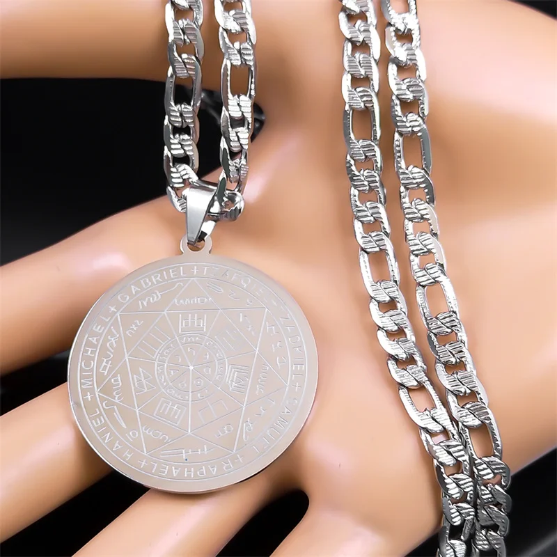 Seven Archangels Medal Angel Necklace Stainless Steel Seal of Solomon Saint Michael Necklace Protection Jewelry collar N6060S07