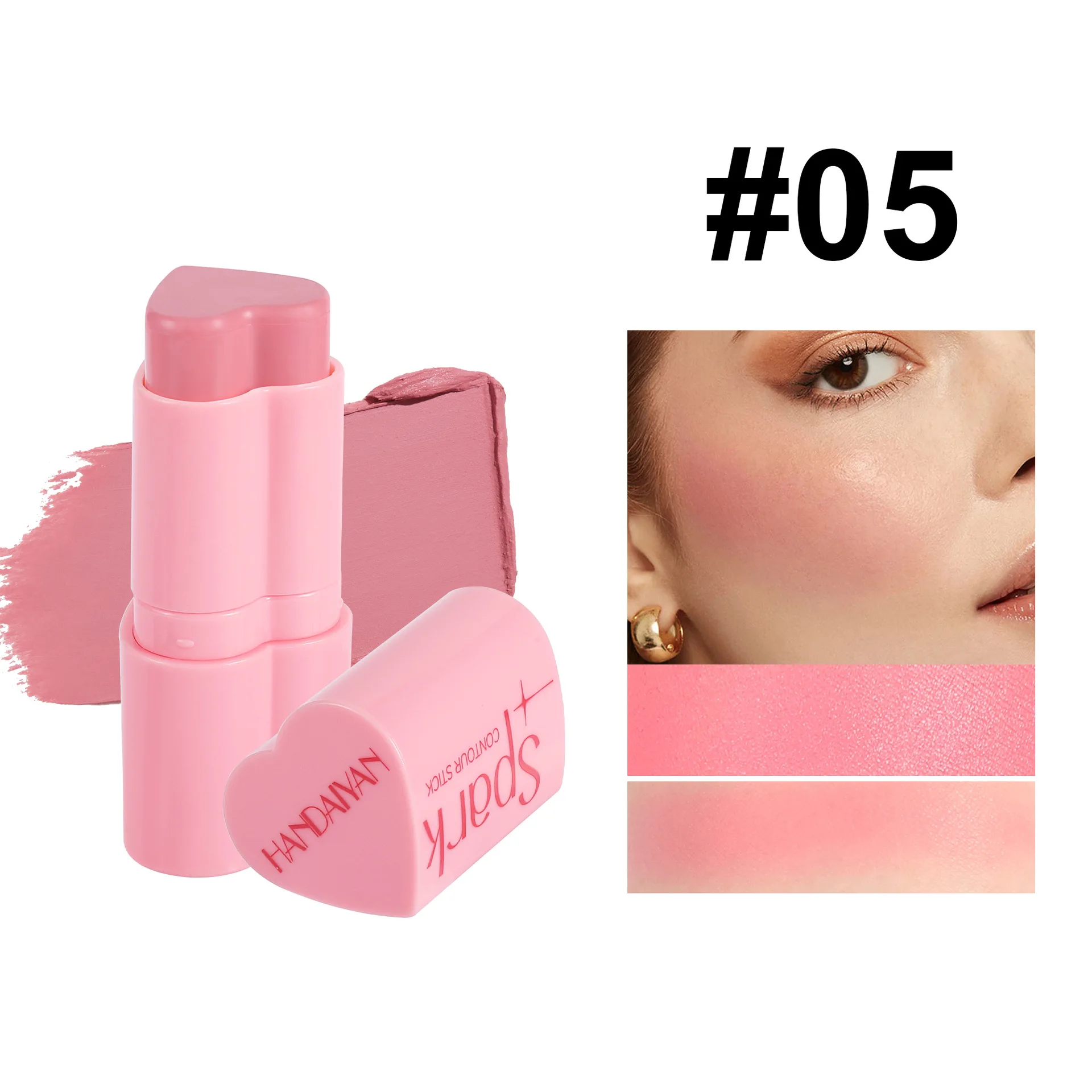 Love Blush Stick-palo de contorno de alto brillo para mejillas rosadas y brillo facial, maquillaje femenino de larga duración, color rosa mate nacarado