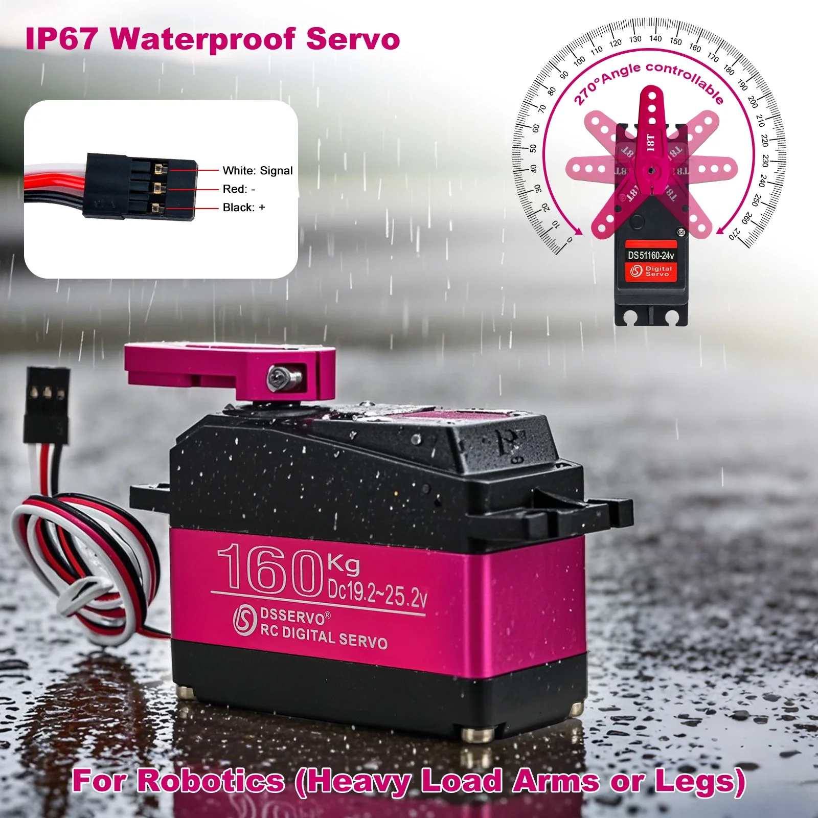 80KG/150KG/160KG Servo Digitale In Acciaio Ingranaggio Motore Nucleo di Ferro 180/270 Gradi con Braccio 18T Servos Impermeabili per il FAI DA TE Robot Auto giocattolo