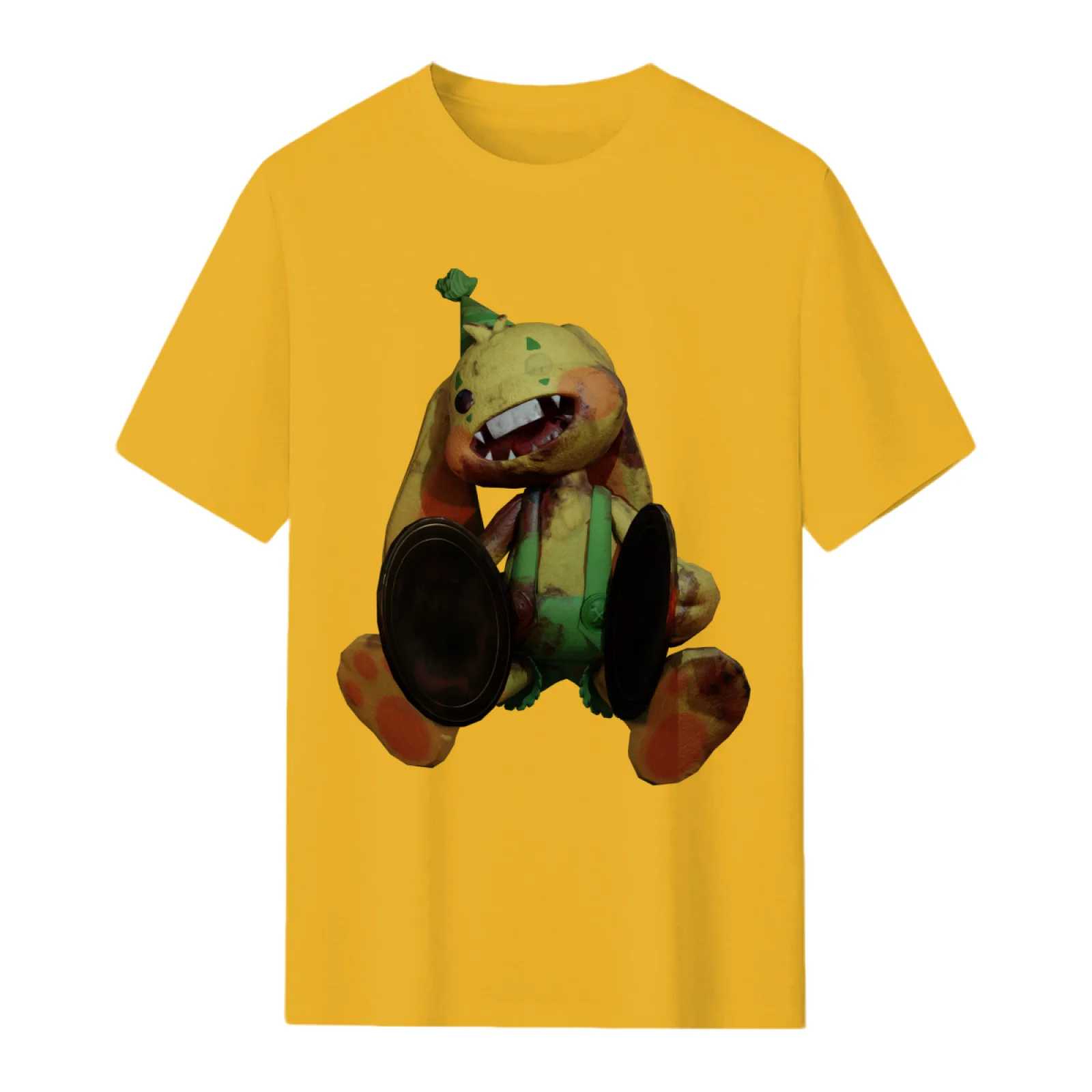 Pianosaurus Dinosaur Print Yellow T-Shirt Men Casual Crew Neck Short Sleeve Summer Daily Wear Tee