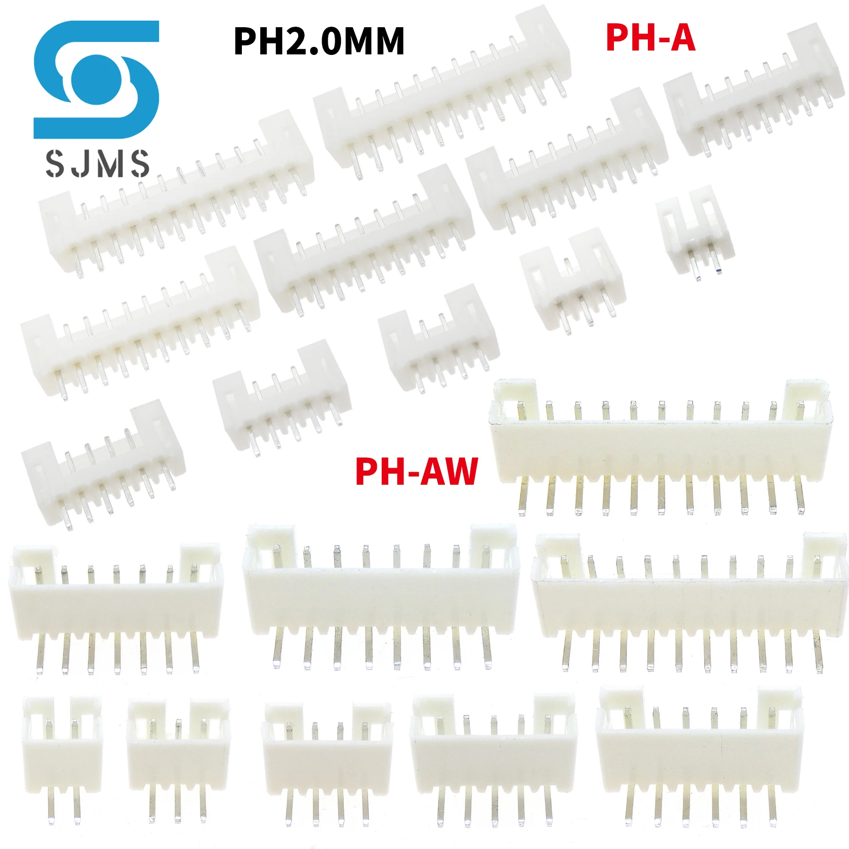 50pcs JST PH2.0 2mm Connectors Leads PH 2.0 2P 3P 4P 5P 6P 7P 8P 9P 10P 11P 12 pin Header 2.0mm male material PH-A straight pins