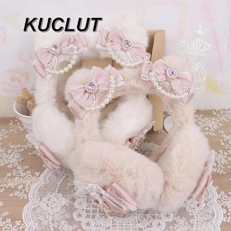 الأصلي لطيف المستوردة مقوس دانتيل آذان دافئة مطرز أفخم الأذن يفشل موضة لوليتا النمط الياباني الشتاء غطاء للأذنين للنساء