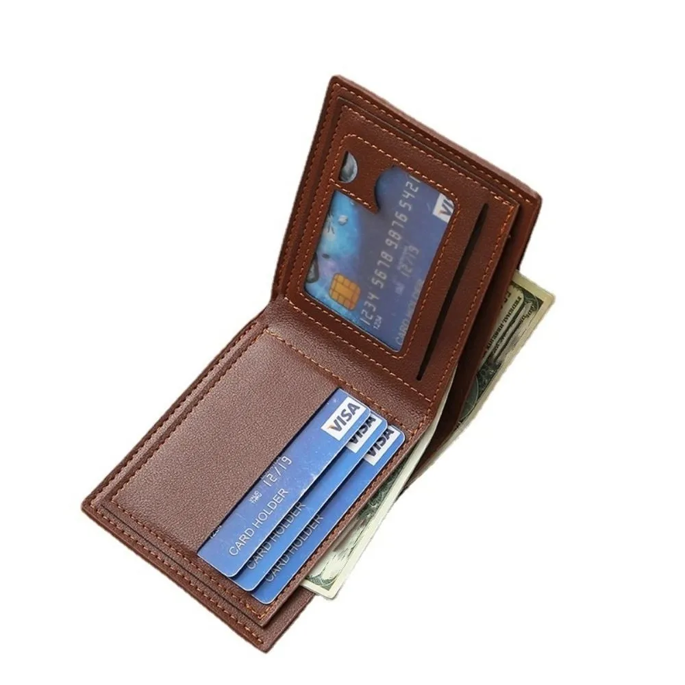 Casual PU Leather Men's Short Wallet Multi-position Large Capacity Pocket Purse Ventilate Waterproof Male Leather Purse Male