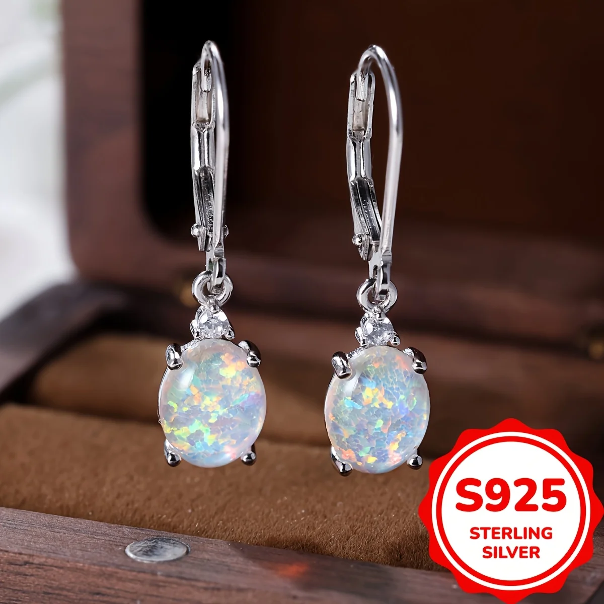 S925 Silver round Crystal Pearl Mother-of-Pearl Earrings with Green Flame Crystal Plated Iridium Golden Women's Design