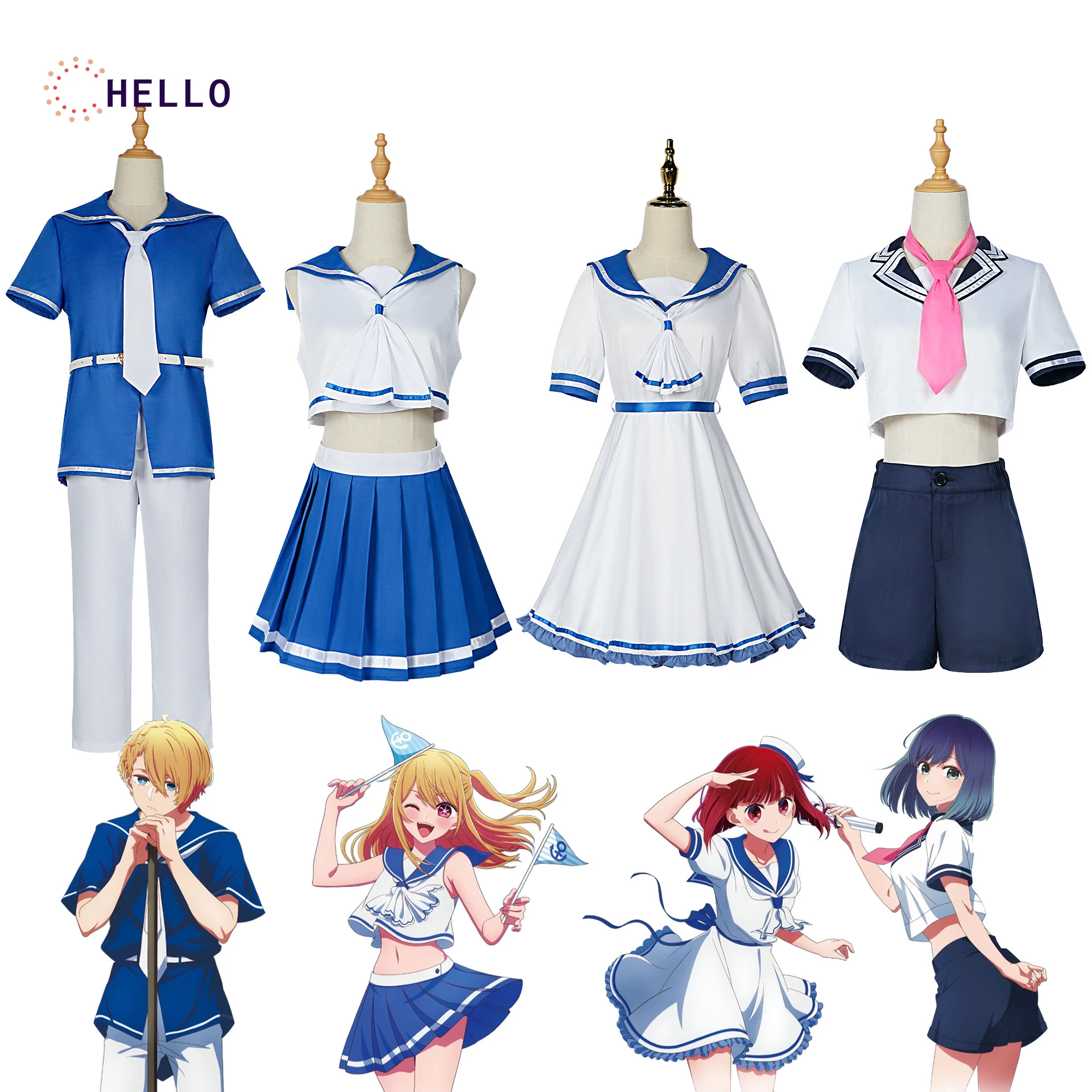 

Oshi No Ko Cosplay Hoshino Rubii Arima Kana Campus Girl Sailor Suit Hoshino Akuamarin Clothes Cosplay for Women Summer Attire