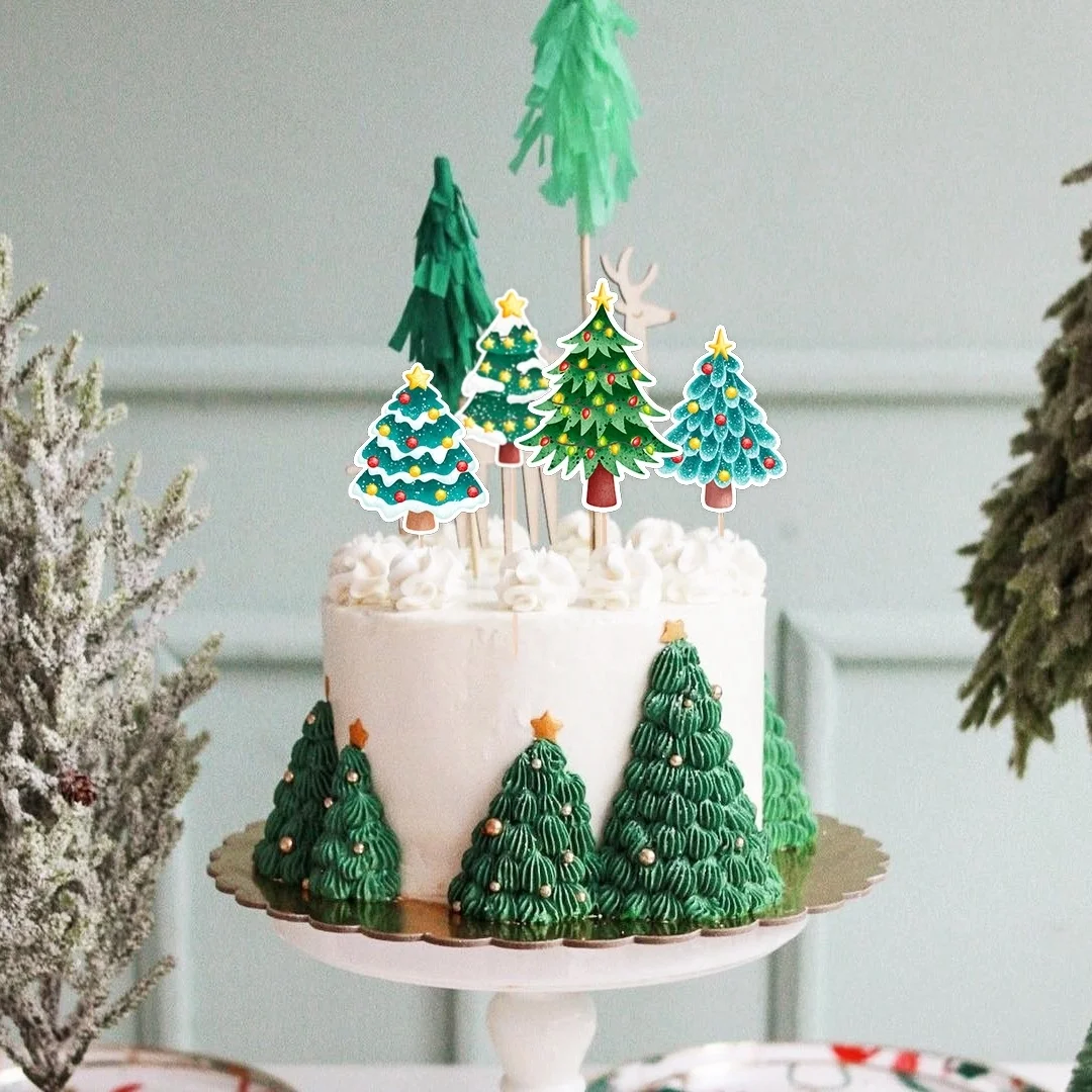 24Pcs Karton Baum Cupcake Weihnachten Papier Topper Für Frohe Weihnachten Party DIY Kuchen Dekoration Lieferungen Kinder Noel Geschenke