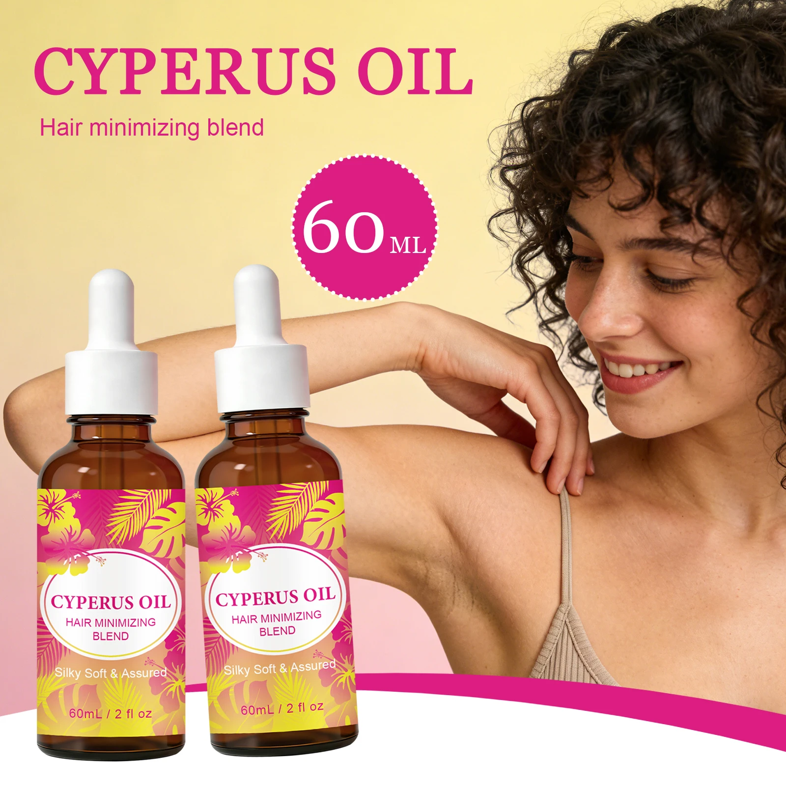 60ml Cyperus Natural Vegan Hair Minimizing Oil Slow Hair Regrowth Moisturizing Smoothing Body Care Oil for Legs Arms Face