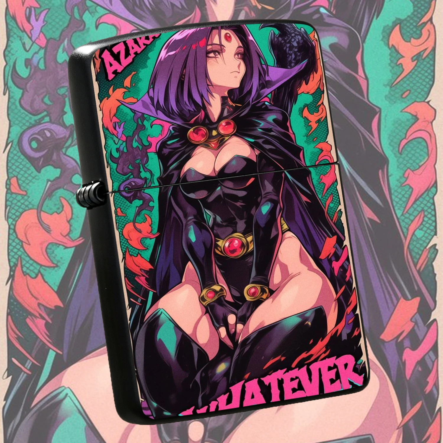 Comics Raven Anime Themed Retro American Comic Style Color Printed Trendy Collectible Portable Durable Durable Housing Igniter Creative Gift For Boyfriend Anime Fans Unique Vibe Present A Fun And Humorous Lighter