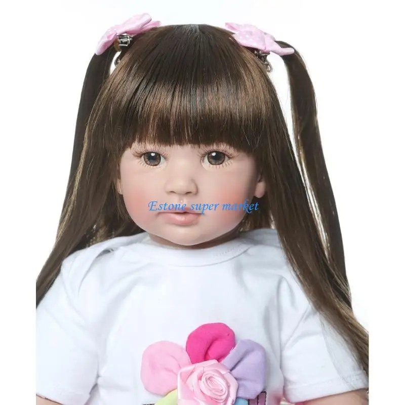 

090B 24 inch Lovely Baby Girl Dolls Toddler Realistic Silicone Long Hair Toy