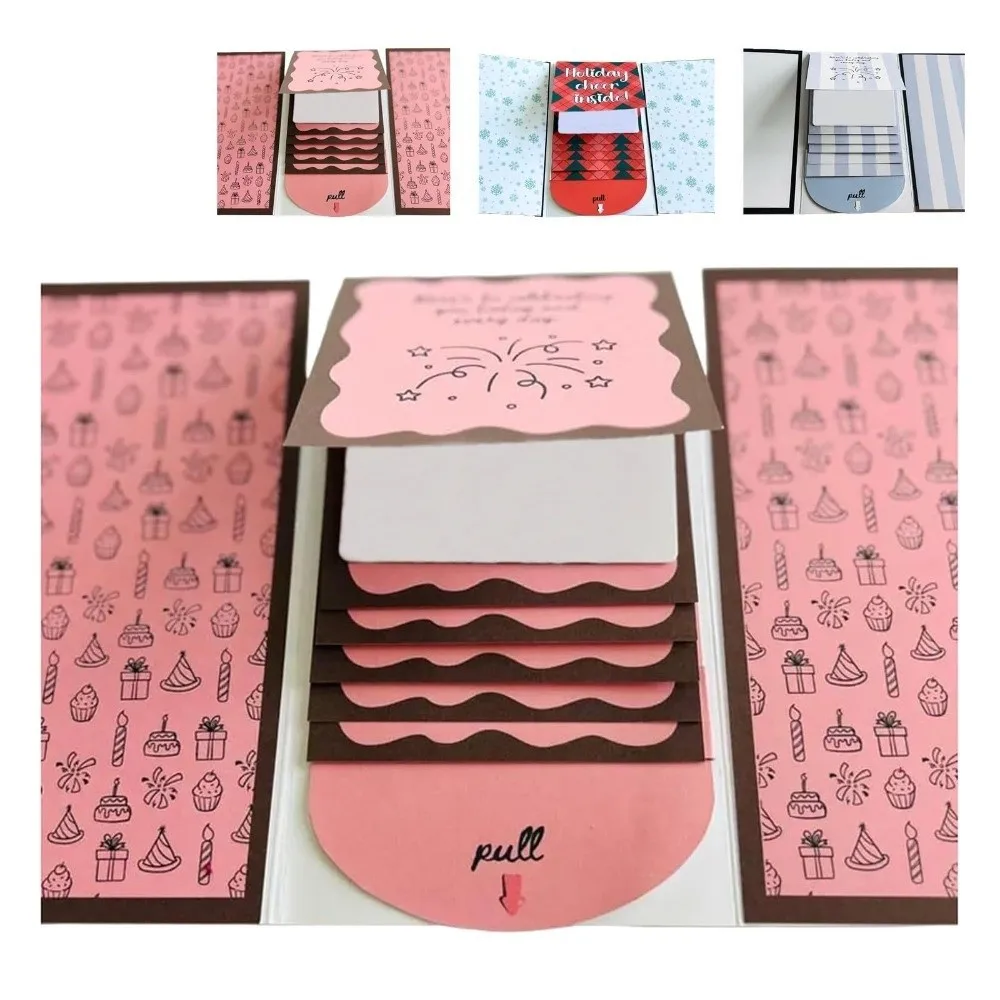 Handmade Christmas Gift Card Holder Book Waterfall Pull-out Design Surprise Cards with Envelope DIY