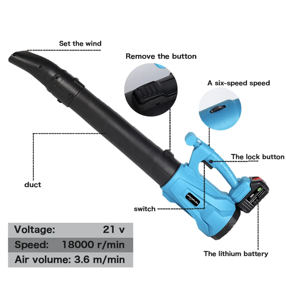 WOYOFADA Big Industry Cordless Air Blower Snow Blower Dust Leaf Collector Cleaning Sweeper Garden Tool For Makita 18V Battery