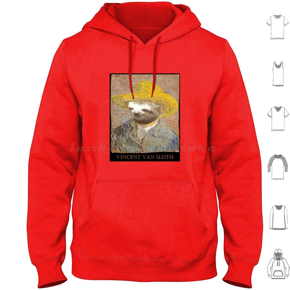 Vincent Van Sloth-Lost Art Hoodie cotton Long Sleeve Sloth Vincent Van Gogh Fine Art Portrait Famous Picasso Da Vinci