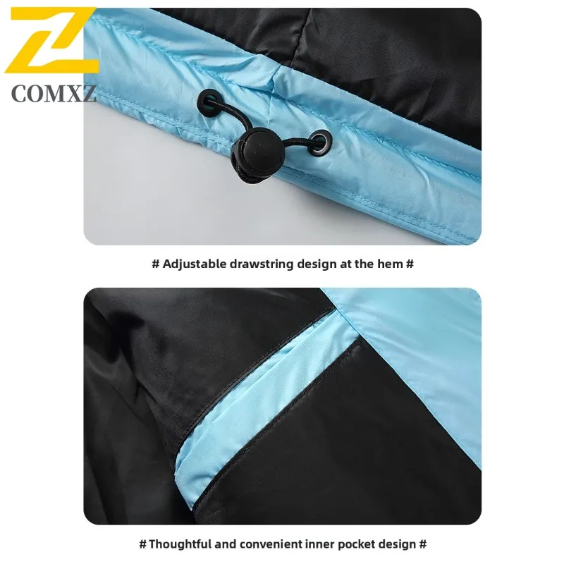 COMXZ Autumn Winter New Couple Down Jacket Plain Color Block Down Stand Collar Coat Solid Color waterproof and windproof Parka