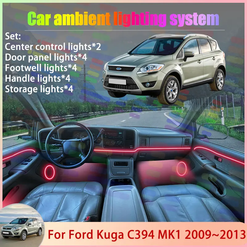 

Для Ford Kuga C394 MK1 2009 ~ 2013 2/18 в 1, автомобильная атмосферная лампа, RGB абажур, ансамбль, стример, атмосферный набор, автоаксессуары