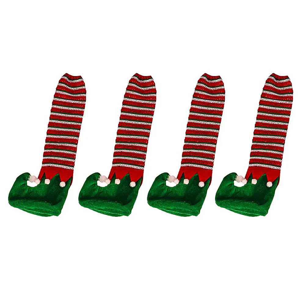 

4pcs Table Foot Cover Striped Elf Christmas Decoration Furniture Leg Cover Chair Feet Protectors Cloth Table Leg Sleeves