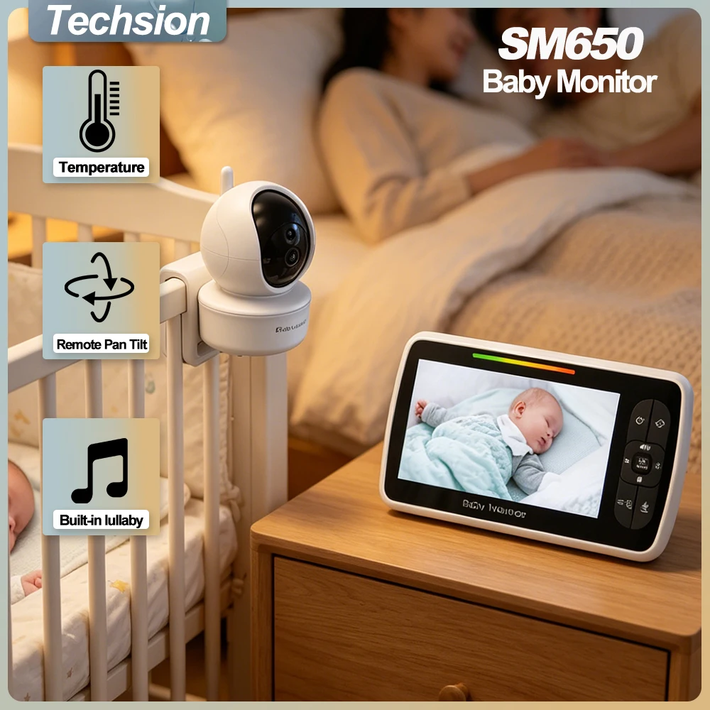 5 Inch Video Baby Monitor 360° Pan Tilt Camera 2X Zoom Portable Nanny Cam Two Way Audio IR Night Vision Baby Safety Monitor