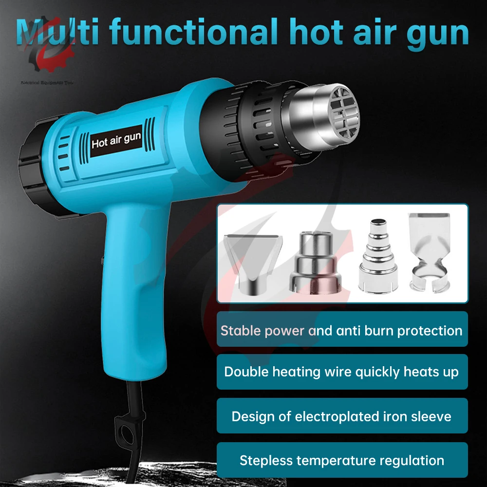 2000W Heat Gun Professional Hot Air Gun Adjustable Temperature Industrial Hair Dryer for DIY Stripping Paint Shrinking PVC Home