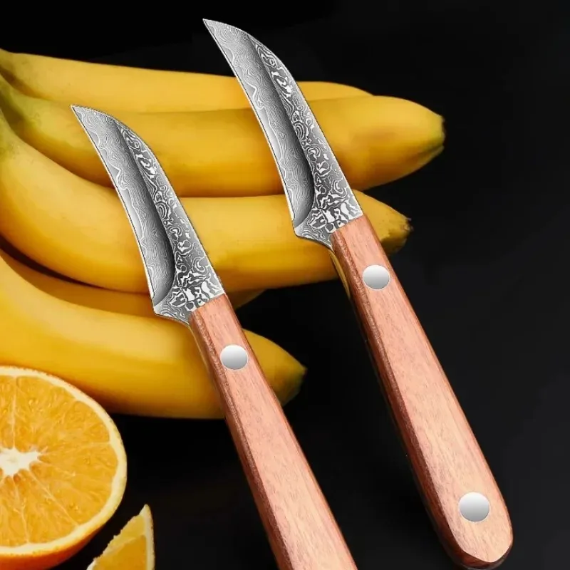 BAKULI-Damascus Steel Fruit Knife, Multifunctional Paring Knife Cutting Banana Specialized Knife Outdoor Machete Camping Knife