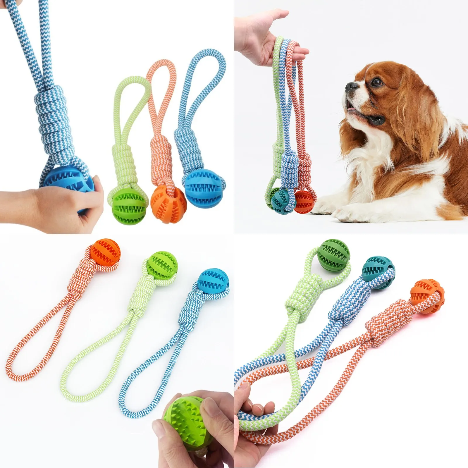 Pet Tooth Cleaning Pet Ball Toy with Rope Rubber Leaking Balls Toy for Small Large Dogs Puppy Chewing Bite Resistant Toys