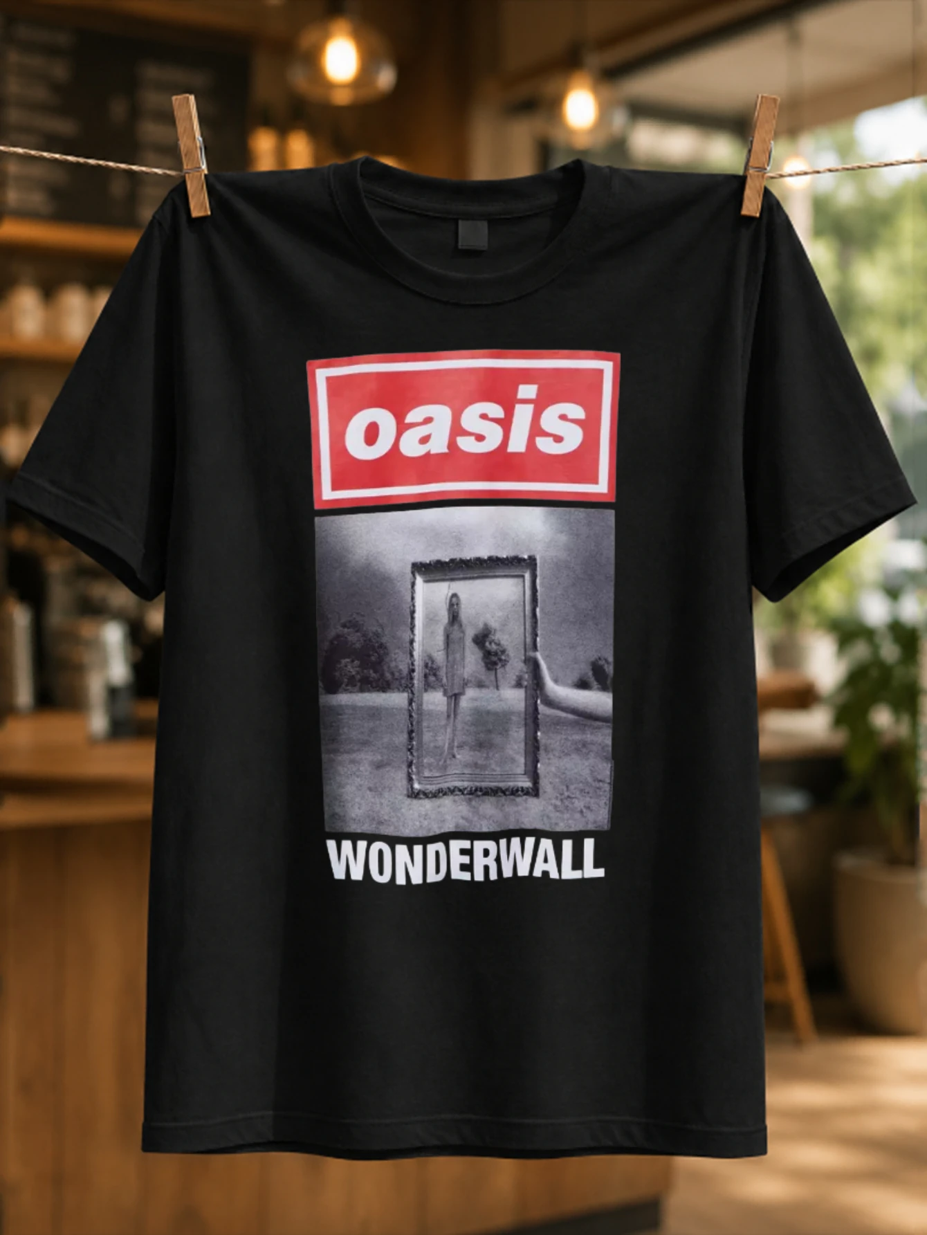 Oasis Maximum Manchester guitar sketch with chalk lettering red accents and raw live music mood  Unisex All T-Shirt