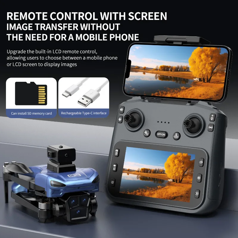 Quadcopter com motor sem escova de longo alcance controlado por tela, posicionamento GPS, retorno com um clique, brinquedo de avião de controle remoto com câmera dupla