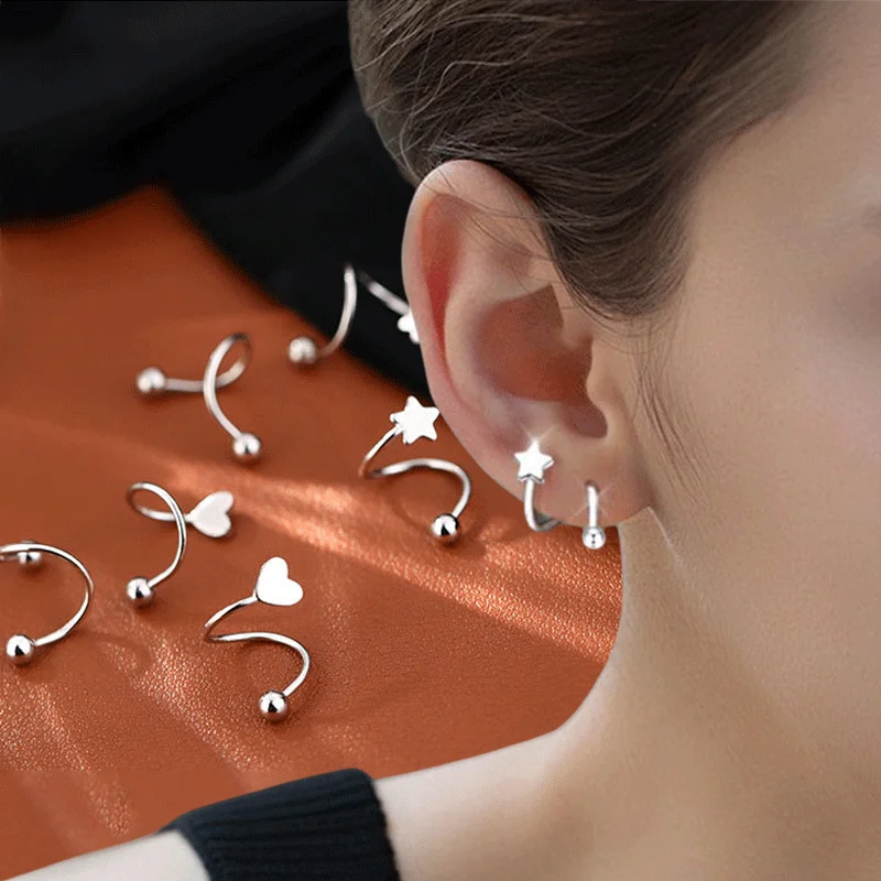 2szt Spiralny skręcony pierścień ze stali nierdzewnej Piercing języka Serce Gwiazda Chrząstka ucha Helix Piercing Kolczyk sztyft Biżuteria Prezenty