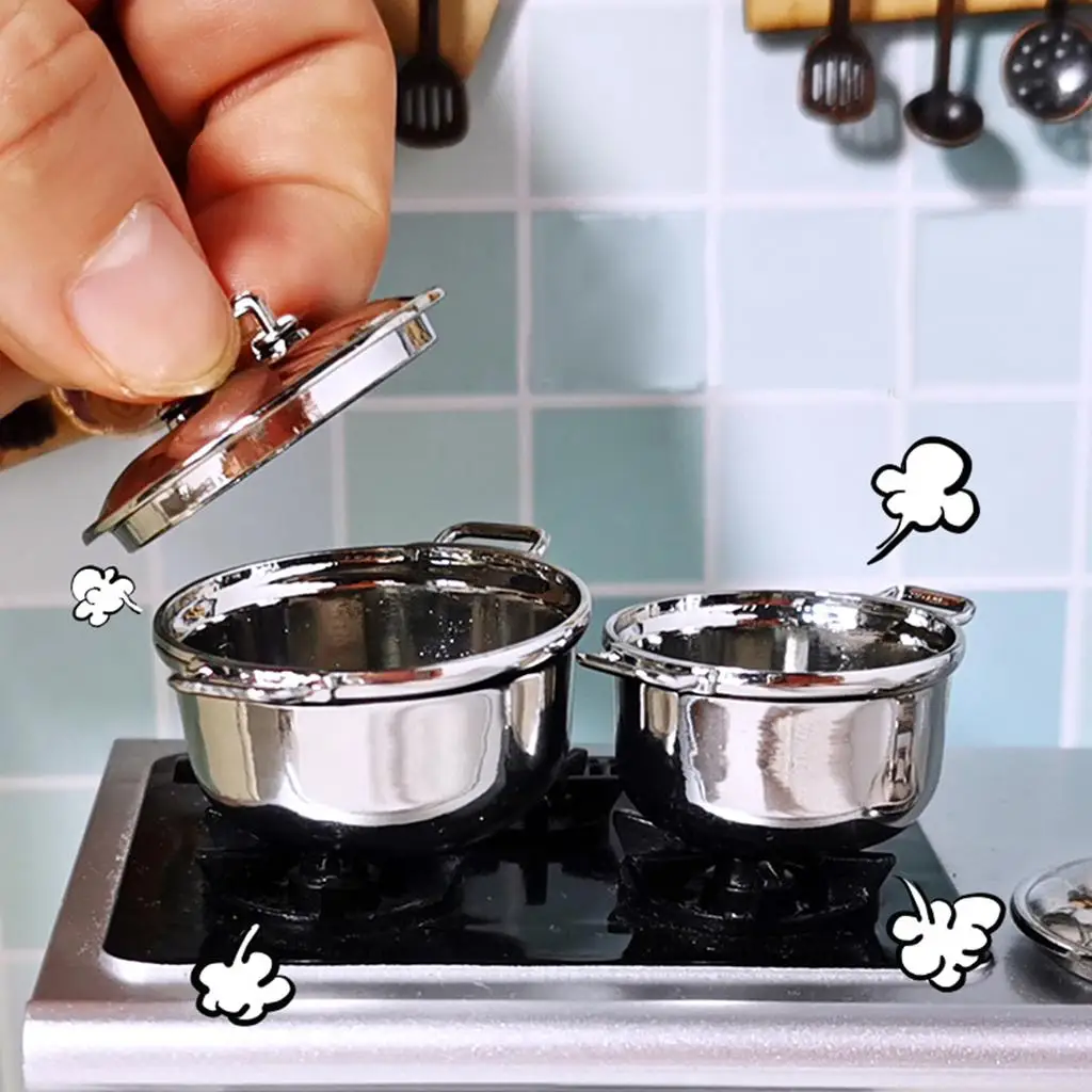 

Alloy Miniature Soup Pan Fine Craft Mini Cookware for Dollhouse Tea Set Play and Kitchen Layout Decor