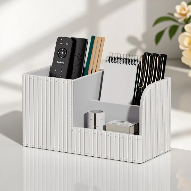 Premium Italian Stripe Desktop Storage Box & Pen Holder Minimalist Creative Office Organizer