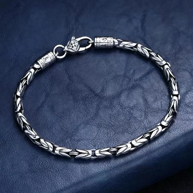 Exquisite Retro Silver Pattern Six Word Bracelet 18/20/22CM Woven Chain Bracelet Men's Niche Hand Jewelry Fashion Gift