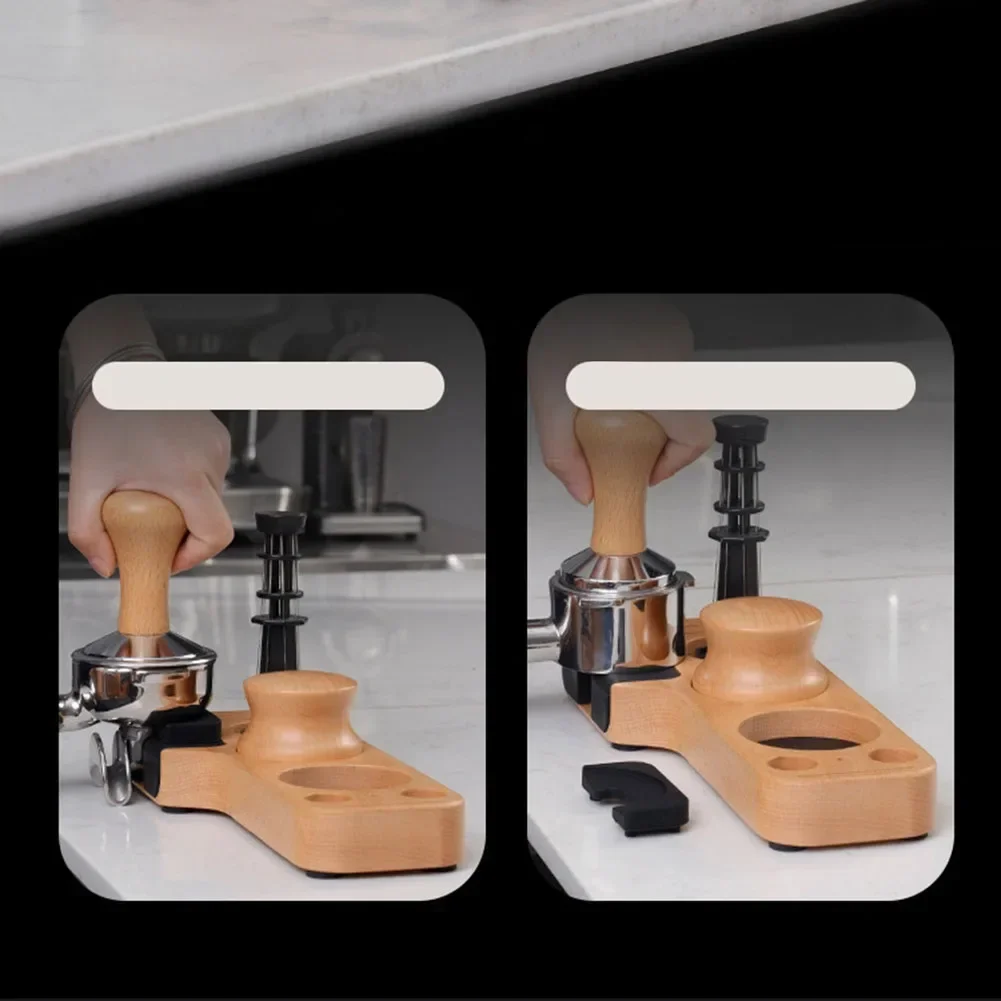 5 in 1 Wooden Coffee Station Holder for Tamper Portafilter Distributor Brush and Puck Screen for Barista Tools