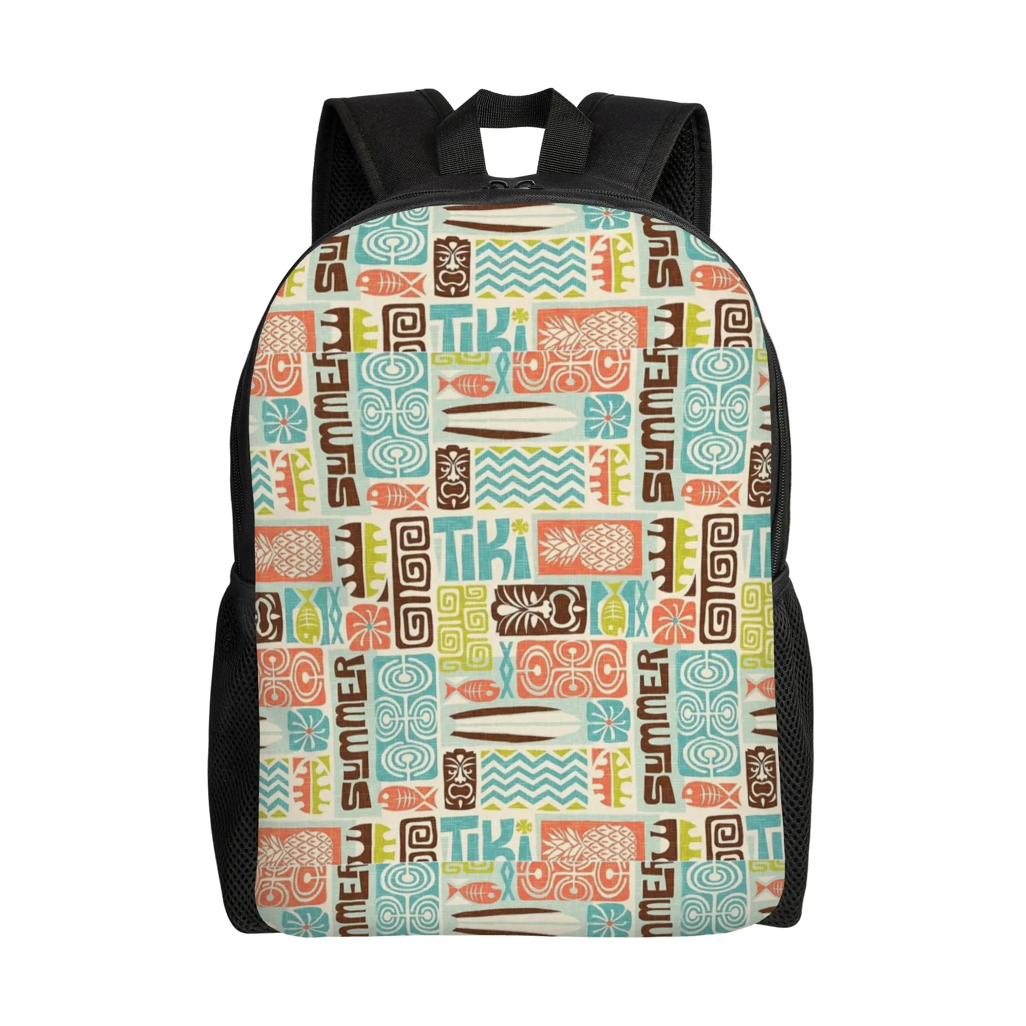 

Retro Hawaii Tiki Summer Tropical Tapa Print Backpack Men Polyester Travel Backpacks Breathable Casual High School Bags Rucksack