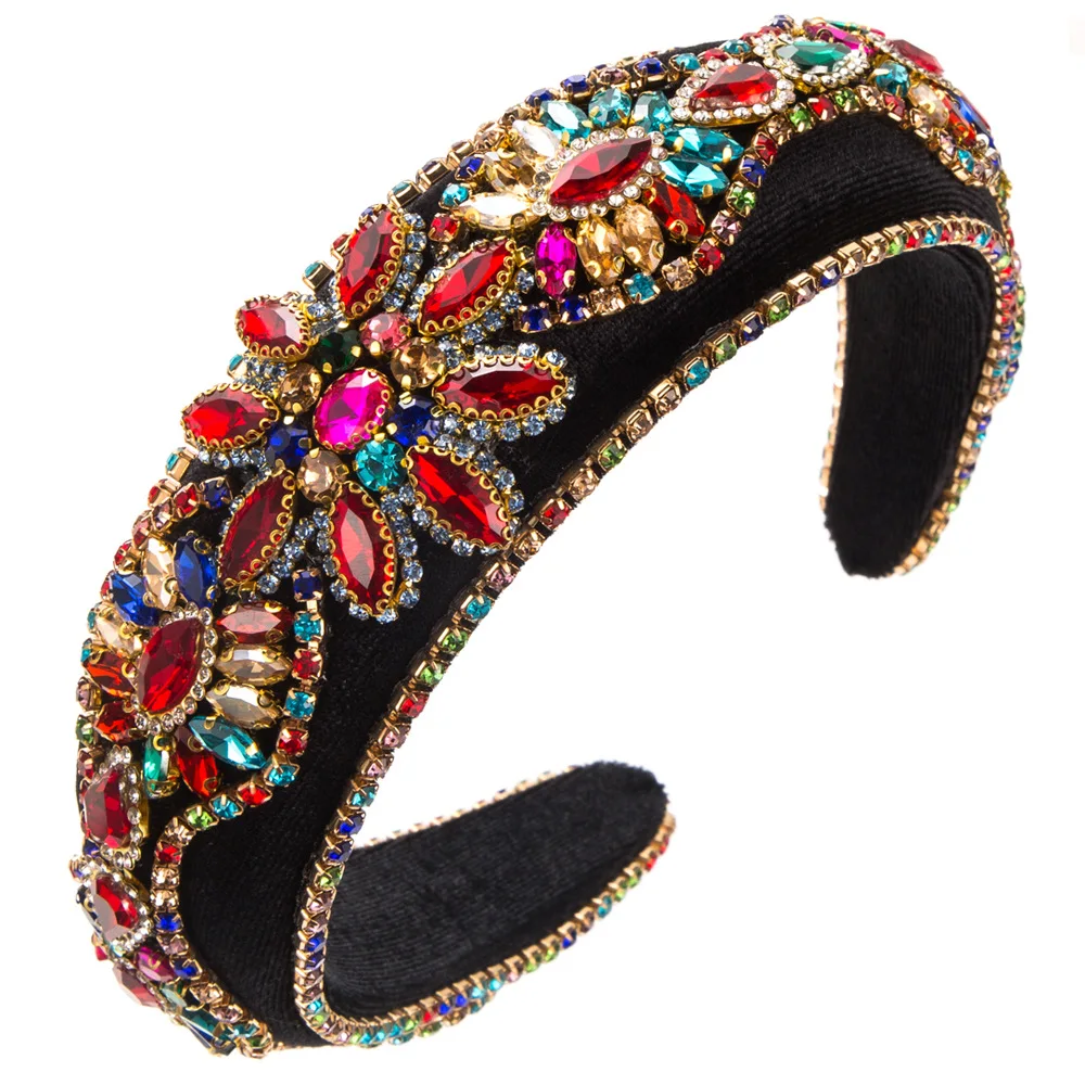 Catwalk Luxury Rhinestone Headband New Baroque Fashion Personality Color Crystal Beads Headband For Women Padded Hairbands