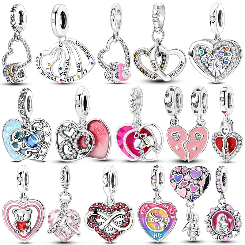 925 Sterling Silver Endless Love Heart Pendant Charm Beads F