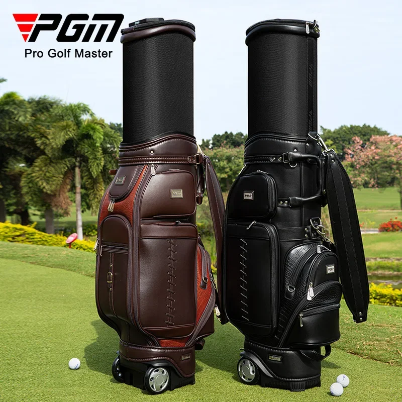 PGM QB044 Rolling Golf Cart Bag with Telescopic Hard-Shell Club Cover, Microfiber Leather, Travel Cover & TSA Lock