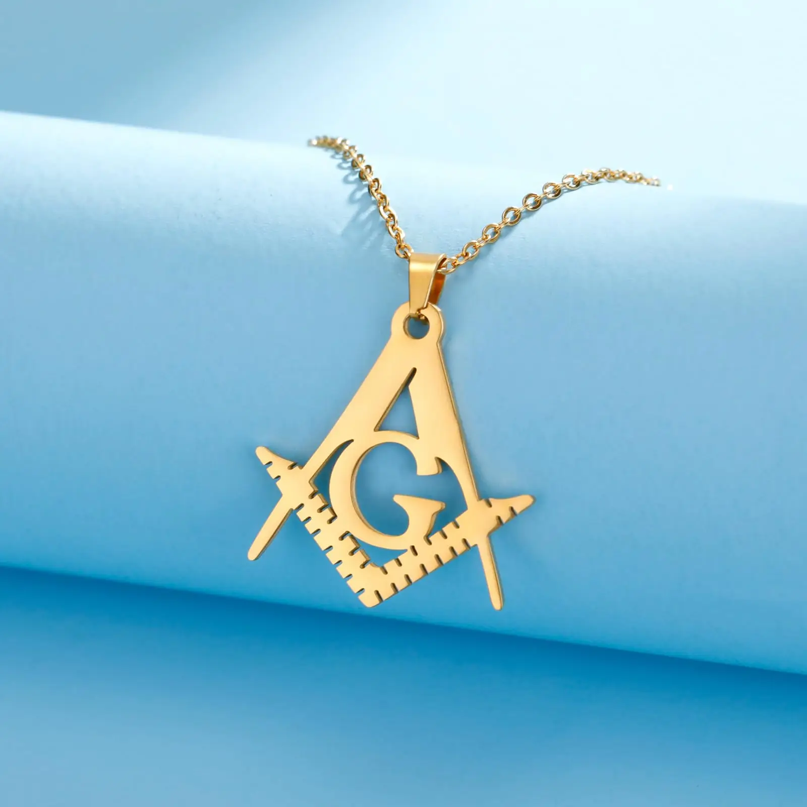 VASSAGO Masonic Necklace for Men Mason Symbol Necklace Accepted Mason Pendant Stainless Steel Jewelry view 4