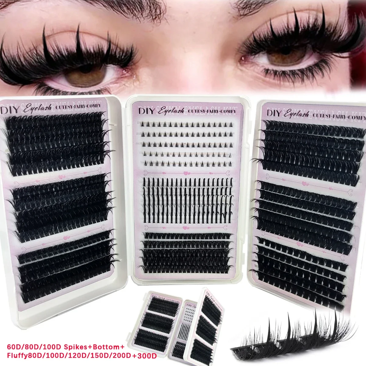 HBZGTLAD Wimpernbuch mit großer Kapazität, 60D-300D Wimpernbündel, Mange Wimpern, Nagel-Effekt, Märchenhafte Anime-Wimpern, verschiedene gemischte Stile – Detail 5